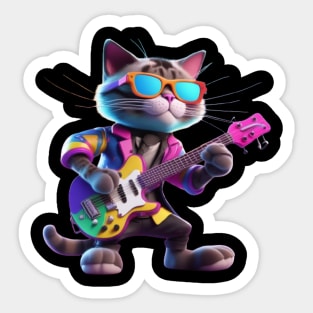 A Cat Who Is The Essence Of A Cool And Funky Guitarist Sticker